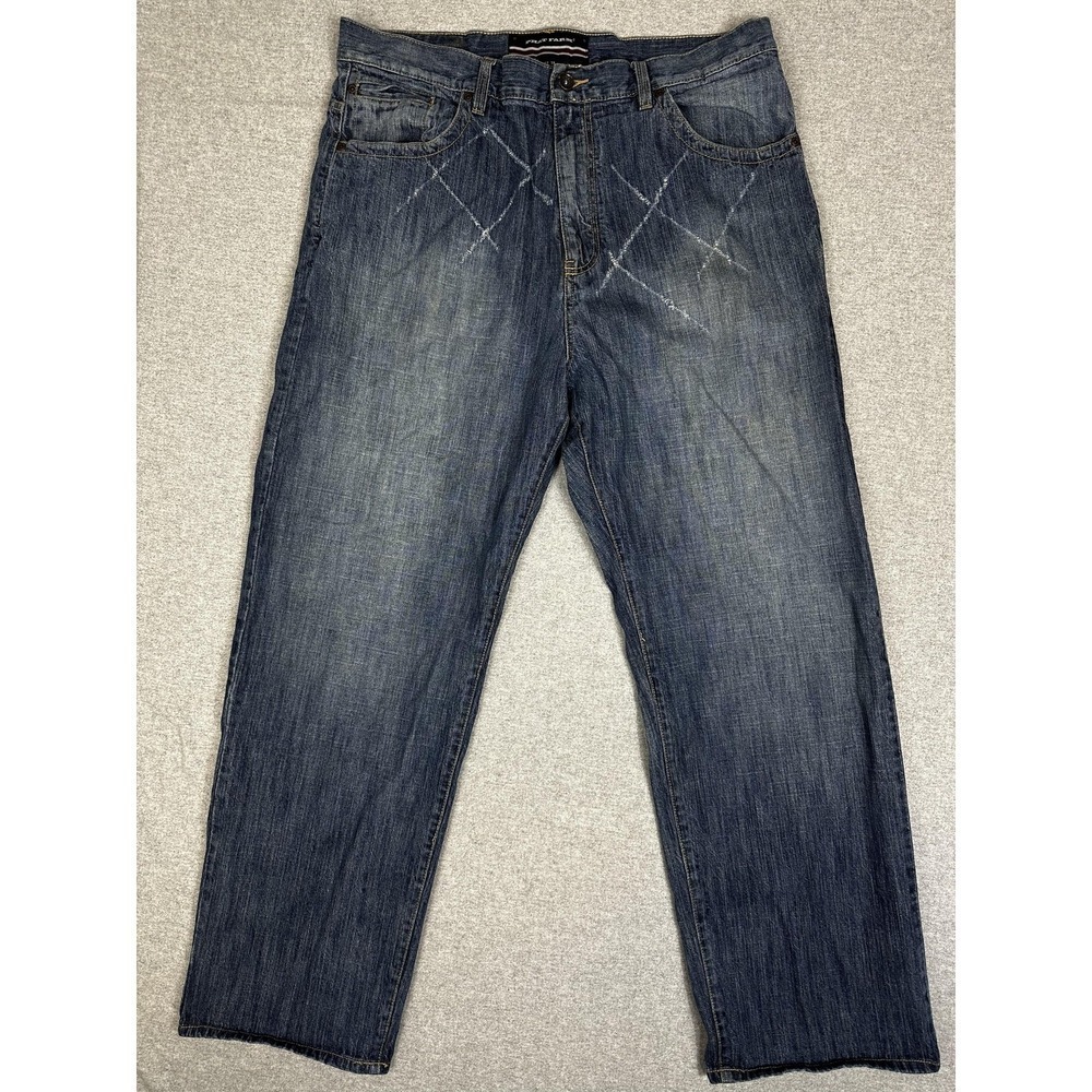 Phat‎ Farm Jeans Mens 38x33 Blue Distressed Baggy X Stitch Streetwear PPT5B147